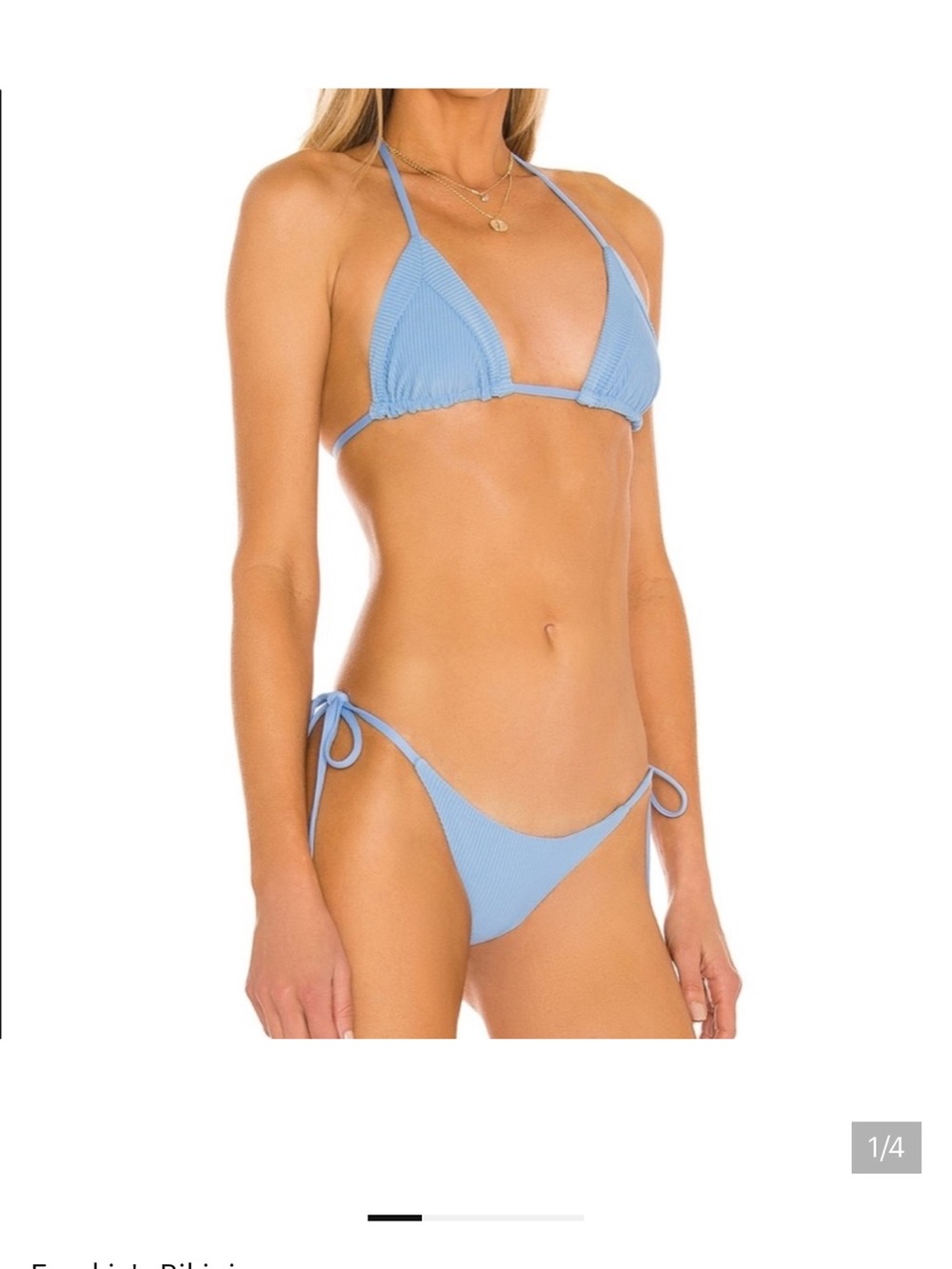 Frankie's Bikinis Sky Blue Ribbed Tie-Side Triangle Bikini